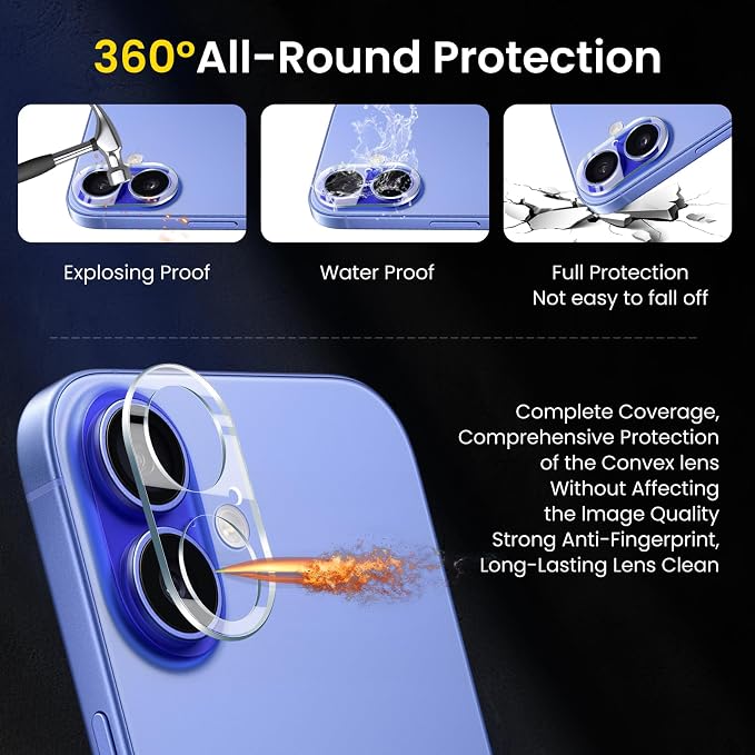 3PCS Rear Back Camera Lens Protector Tempered Glass for iPhone 17/16/16 Plus - HD Clear Full Coverage Guard - Image 4