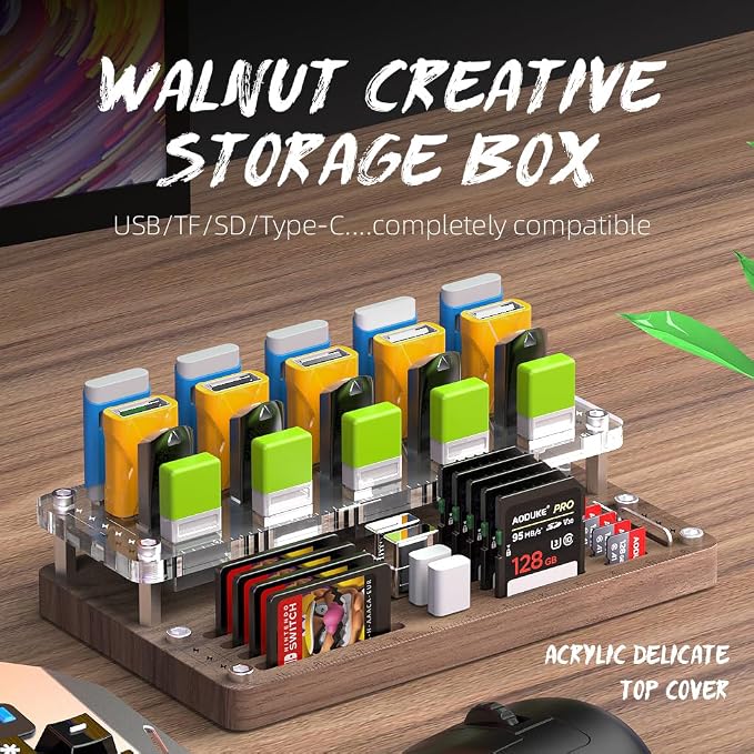 40 Slots Wooden Memory Card Case for TF/CF/Nintendo Switch, USB Flash Drive/SD Card Holder Desk With Removal Pin - Protection Box-03MY - Image 4