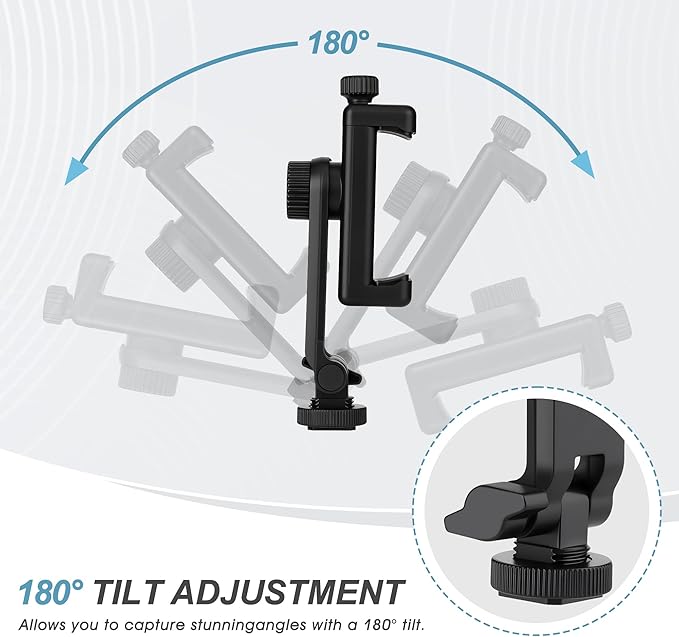 Universal Cell Phone Tripod Mount Adapter, Camera Hot Shoe Phone Holder Clamp with 360 Rotation Bracket 1/4" Screw Hole for Canon Nikon Sony DSLR iPhone Android - Image 4