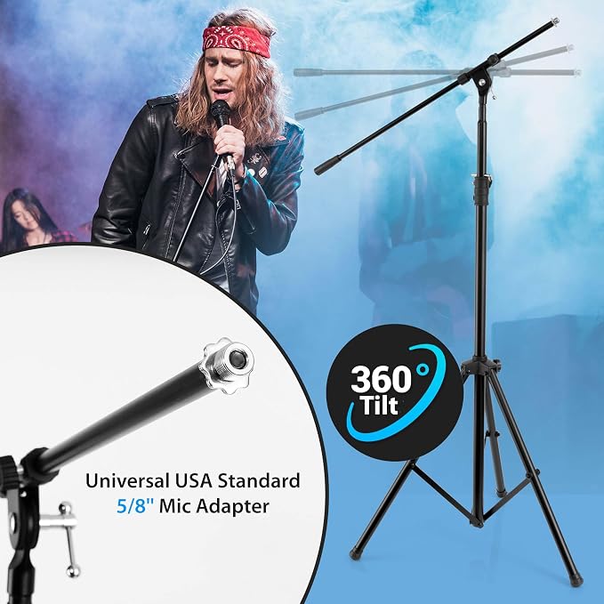 Adjustable Tripod Microphone Boom Stand - Pair of Universal Heavy Duty Lightweight Professional Compact Stage Studio Floor Standing Boom Mic Tripod Holder w/ Standard 5/8" Mic Adapter - Pyle PMKS56X2 - Image 3