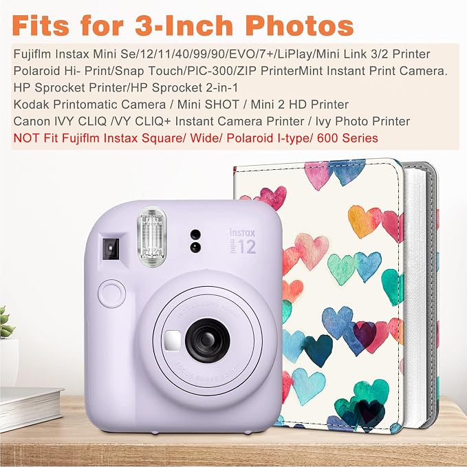 Fintie Photo Album For Fujifilm Instax Mini 2x3 Inch Films - 256 Pockets | For Fujifilm Instax Mini 13/12/11/99/40/Evo/Se/7+/Liplay Instant Camera, Photos Keepsakes, Kids Memory Book, Raining Hearts - Image 2