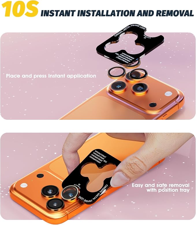 (3 Sets) Orzero Camera Lens Protector Compatible for iPhone 17 Pro&17 Pro Max&16 Pro&16 Pro Max&15 Pro&15 Pro Max&14 Pro&14 Pro Max, [EZ Install] [Case-Friendly] 9H Tempered Glass CD Pattern Lens Cover, Military-Grade Shockproof, HD Clarity Anti-Glare ... - Image 8