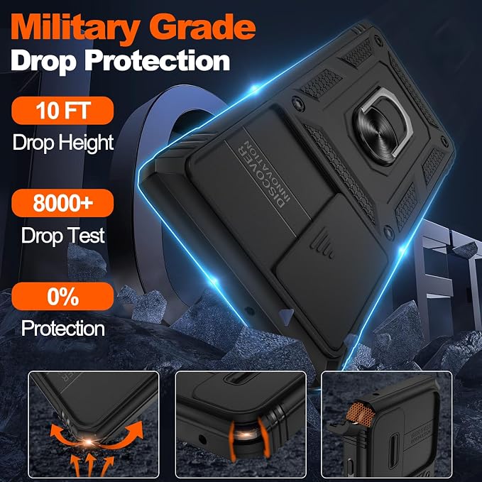 Gritup for Galaxy S22 Ultra Case Military-Grade Shockproof with Kickstand | with 2 PCS Screen Protector, Slide Camera Cover, Heavy Duty Outdoor Protection Funda para Samsung S22 Ultra Cover, Black - Image 3