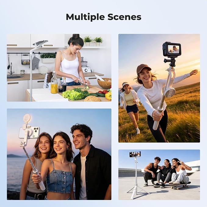 K&F CONCEPT 72" Selfie Stick for iPhone, Phone Tripod with Light | Clip & Magnetic, Light, Remote, 1s Open & Close, Compatible with iPhone 17-12 Osmo Pocket 4/3 Luna Ultra, X97C6 - Image 6