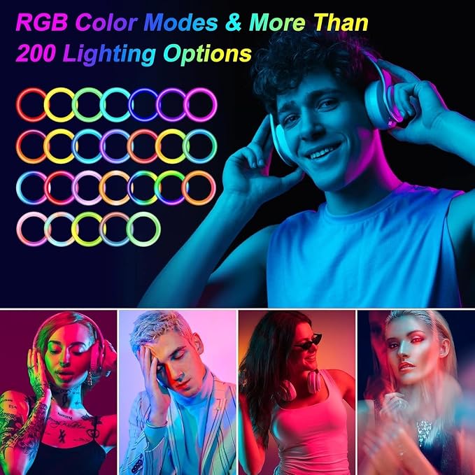 10.3" Selfie Ring Light with 73" Tripod Stand Phone iPad Holder-51 RGB Mode | Wireless Remote Circle Halo Light for iPhone, 12 Dimming Levels LED Ringlight with Stand for Makeup/Live Stream/Photo/TikTok - Image 3
