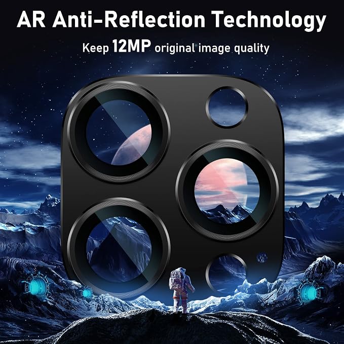 UniqueMe for iPhone 13 Pro/iPhone 13 Pro Max Camera Lens Protector-Graphite | Strong Drop Protection, Not Easy to Fall-off, Metal Ring, Tempered Glass, Rear Camera Screen Cover - Image 3