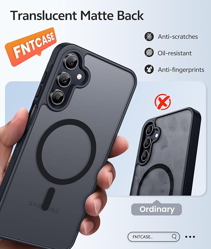 FNTCASE for Galaxy A15 5G Phone Case, Screen Protector, Black | Translucent Matte Magnetic Back, 14FT Military Grade Drop Protection, Shockproof Protective, for Samsung A 15 Cover - Image 6