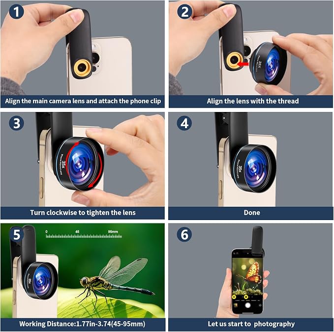 35X Professional Upgraded Macro Lens for Smartphones,with Universal Clip，Long Shooting Distance of 45-95mm, Macro Photography of Flowers,Insect and Jewelry,Compatible with iPhone and Android Phones - Image 5