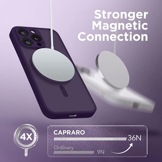 CAPRARO for iPhone 14 Pro Case, Compatible with MagSafe | Upgraded [Full Camera Protection] Shockproof Protective Slim Translucent Matte Magnetic Phone Case 6.1'', Deep Purple - Image 4
