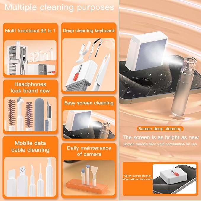 LOKEKE Multifunctional Cleaning Brush Kit, All-in-One Laptop Cleaning Tool, 32-in-1 Portable Electronics Cleaning Brush Tool Kits for Computer Tablet PC Camera Cellphone Earbuds - Image 7