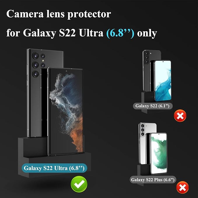 [3+2PCS] YWXYW for Samsung Galaxy S22 Ultra Camera Lens Protector, Aluminum Alloy Tempered Glass, [Installation Frame] with Camera Screen Protector for S22 Ultra 5G (Phantom Black) - Image 2