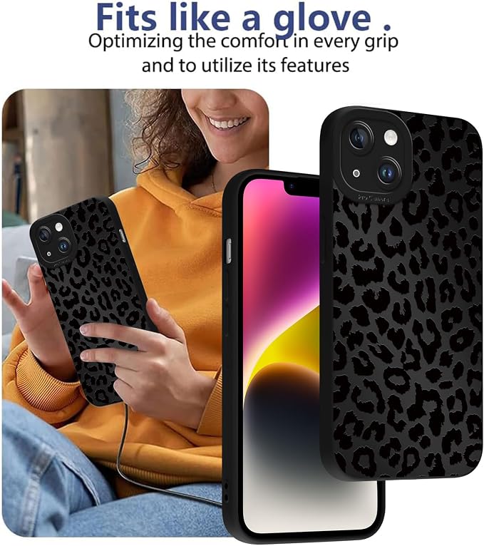 Cute Black Cheetah Print Phone Case for iPhone 14 Plus 6.7" | Aesthetic Leopard Pattern Design Cover Full Camera Lens Protective Shockproof Soft Slim TPU Funda for Men Women Girls - Image 7