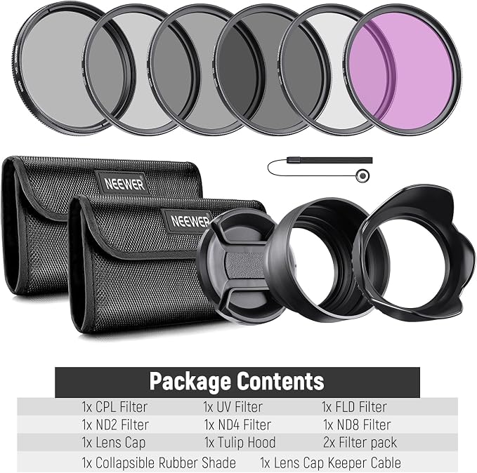 NEEWER 46mm ND Filter Pack and Lens Accessories, ND2 ND4 ND8 UV FLD CPL Filter Kit with Lens Cap - Image 8