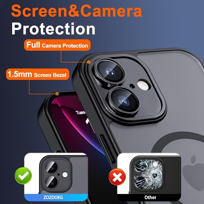 for iPhone 16 Plus Case with Privacy Screen Protector, Black | Full Camera Protection, Matte Translucent, Magnetic, Compatible with MagSafe, Shockproof Phone Cover for iPhone 16Plus - Image 6