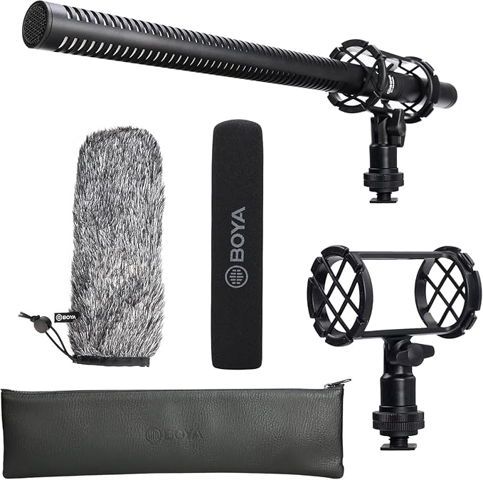 BOYA BY-BM6060L External Shotgun Microphone for Camera DSLR,Super-Cardioid Mic with Shockmount for Film Vlog, Professional Condenser Microphones for Video Recording Voice Interview YouTube by BOYA