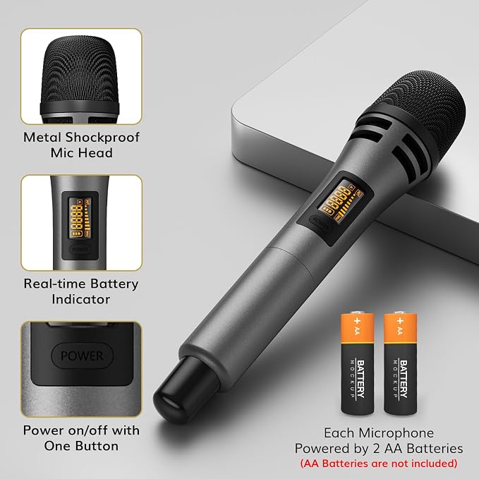 TONOR Wireless Microphone System, Handheld Mic Set with Headset/Lapel Mics | Lavalier Mic with Bodypack Transmitter, Receiver, 60 m/200ft Range Compatible with PA Speaker, for Karaoke, Singing, Church - Image 8