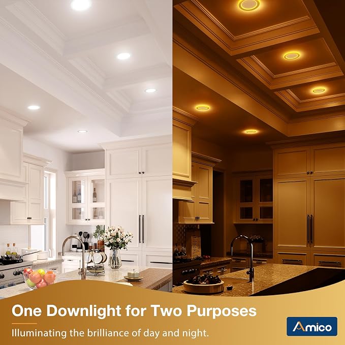 Amico 1 Pack 6 Inch 5CCT LED Recessed Ceiling Light with Double Ring Night Light, 2700-5000K Selectable Ultra-Thin Recessed Lighting, 12W=110W, 1100LM, Dimmable Canless Wafer Downlight, ETL, FCC - Image 2