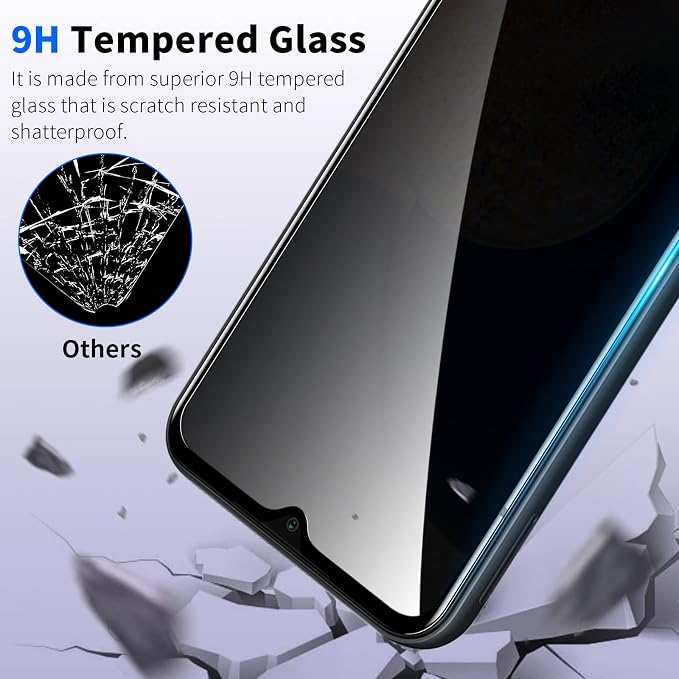 [2+2 Pack] Privacy Screen Protector for Samsung Galaxy A14 5G with Camera Lens Protector, Anti-Spy Tempered Glass Film, Full Coverage, Anti-Scratch, Bubble Free, Case Friendly, Easy Installation - Image 3