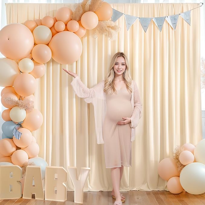 Champagne Backdrop Curtain 6 Panels - Wrinkle-Free Polyester Photography Drapes for Baby Shower Birthday Party Photo Background Stand - 24 X 10FT - Image 3