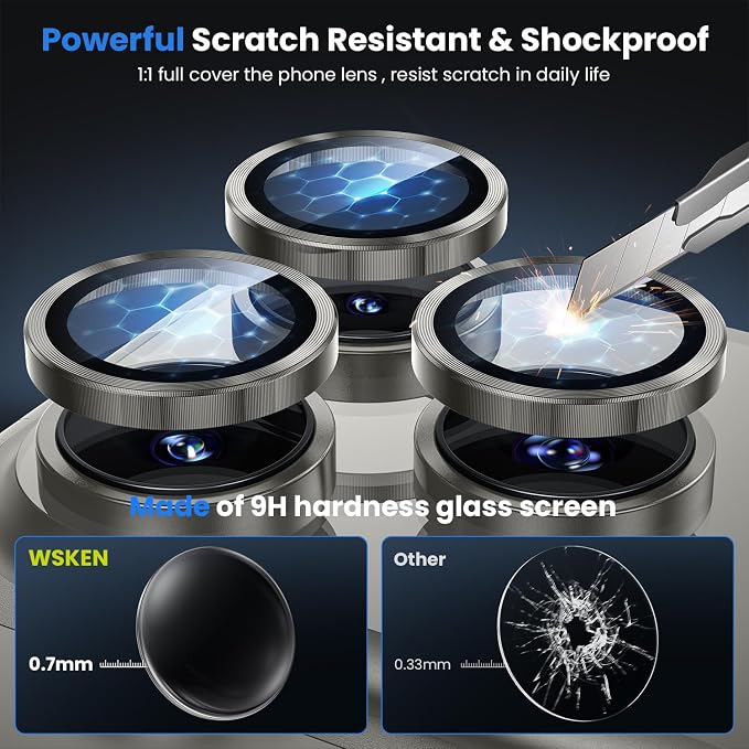 WSKEN for iPhone 17 Pro/iPhone 17 Pro Max Camera Lens Protector | Original Shooting Mode, Individual Metal Cover Film, Shatterproof HD Tempered Glass Camera Screen Protector, Grey - Image 3