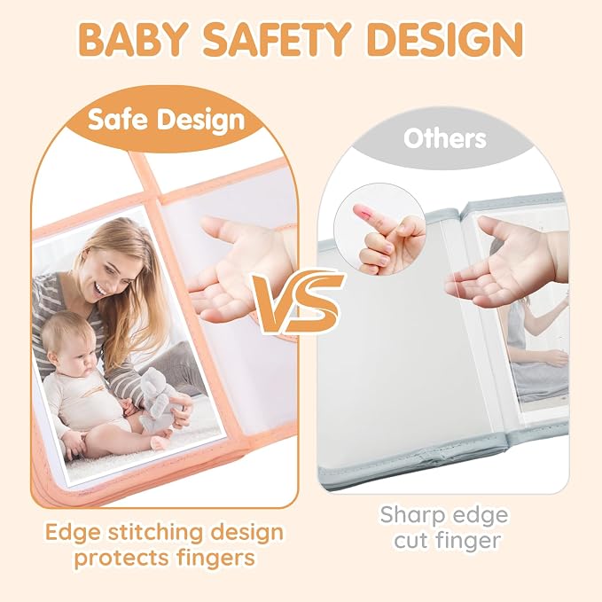 Baby Photo Album, My First Photo Album for Baby & Toddler, Peach | 17 Photo Slots(4×6"), Soft Anti-Scratch Edges, Shatterproof Safety Mirror, Star Hanging Hook, Family Memory Keepsake Book - Image 2