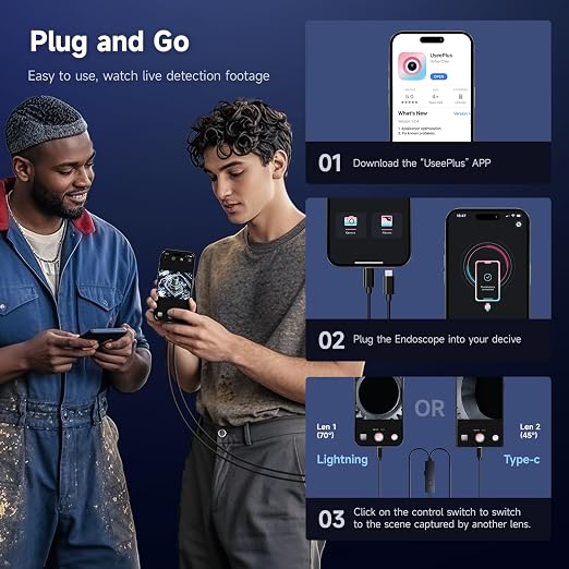 Endoscope Camera with Light, Dual-Lens 1920P HD Borescope with 8+1 Adjustable LED Lights, IP67 Waterproof Inspection Camera 16.5FT Semi-Rigid Snake Camera for iOS & Android (2 Interface) - Image 7