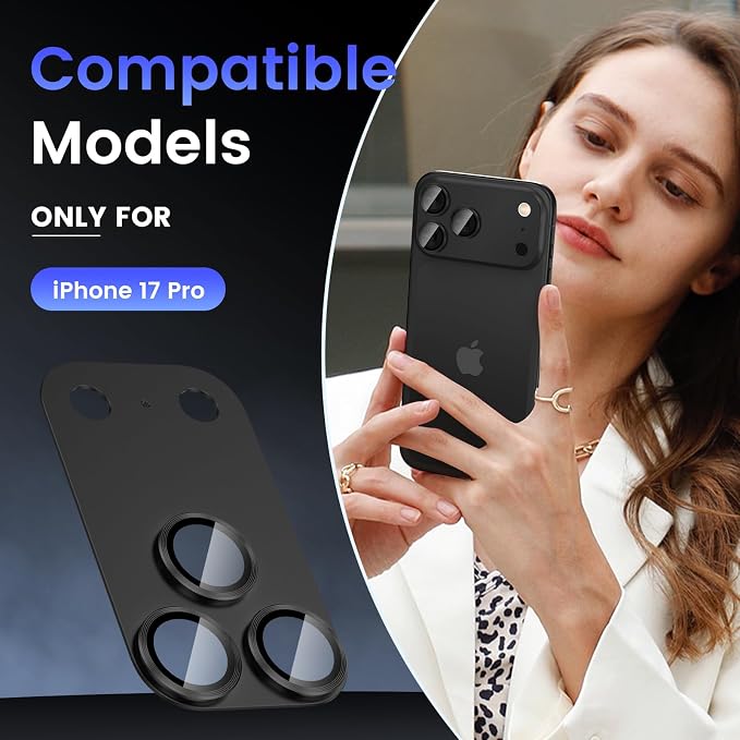 Tensea for iPhone 17 Pro Camera Lens Protector | Metal Aluminum Alloy Tempered Glass Cover Camera Screen Protector Accessories, Case Friendly - Image 2