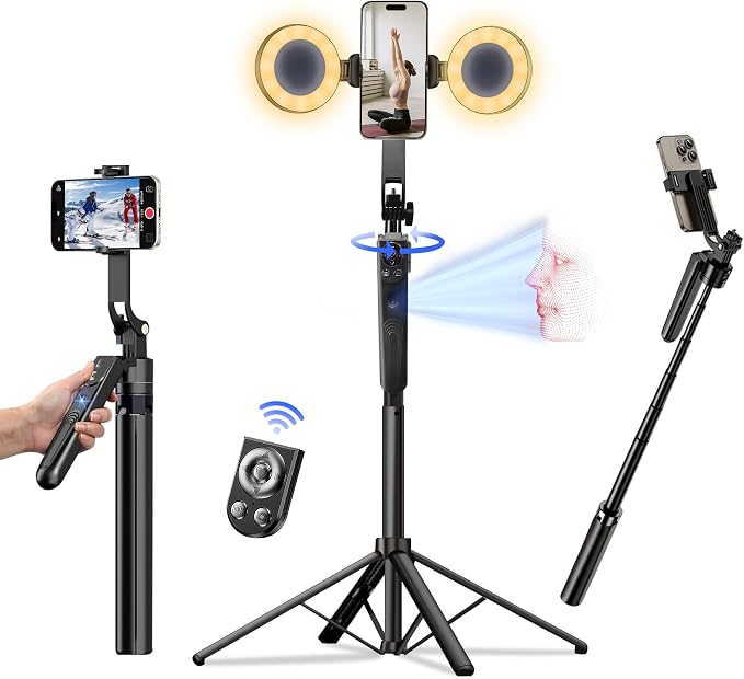 Auto Face Tracking Tripod for iPhone with Light, No APP Needed 70.9" Tripod | iPhone Stand for Video Recording, Selfie Stick Tripod Follows Your Movement with Remote for Content Creator Vlog Live by DMYWB