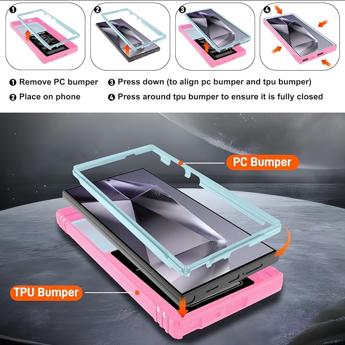 Gritup for Case Samsung S24 Ultra: Case Galaxy S24 Ultra with 2*Screen Protector | Magnetic Stand & Slide Camera Cover | Shock Proof Military-Grade Funda para S24 Ultra Cover -Green+Pink - Image 4