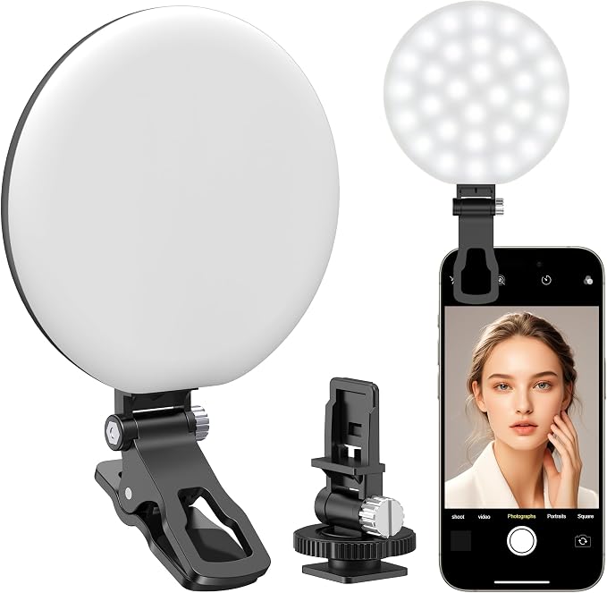 Anautin 60 LED Ring Light, Rechargeable Selfie With Front & Back Clip, 2500-6500K Portable Phone, Adjustable 3 Modes for iPhone, iPad, Tablet, Laptop, CRI97+, 90 Grams (Black) by Anautin