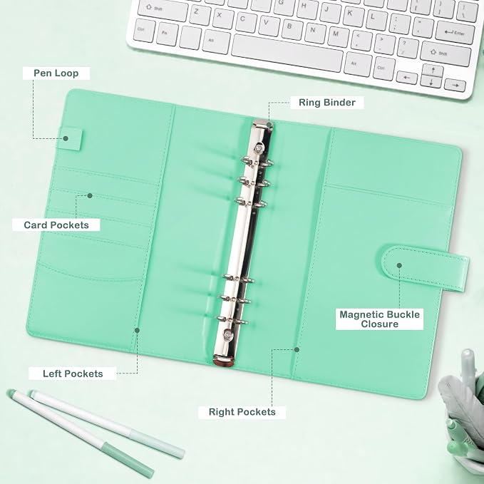 WITHYU A5 Card Collector with 30 Pack 4-Pocket Pages, 6 Ring Binder Album with 240 Card Slots, PU Leather Binder Cover with Magnetic Buckle Closure (Green) - Image 6