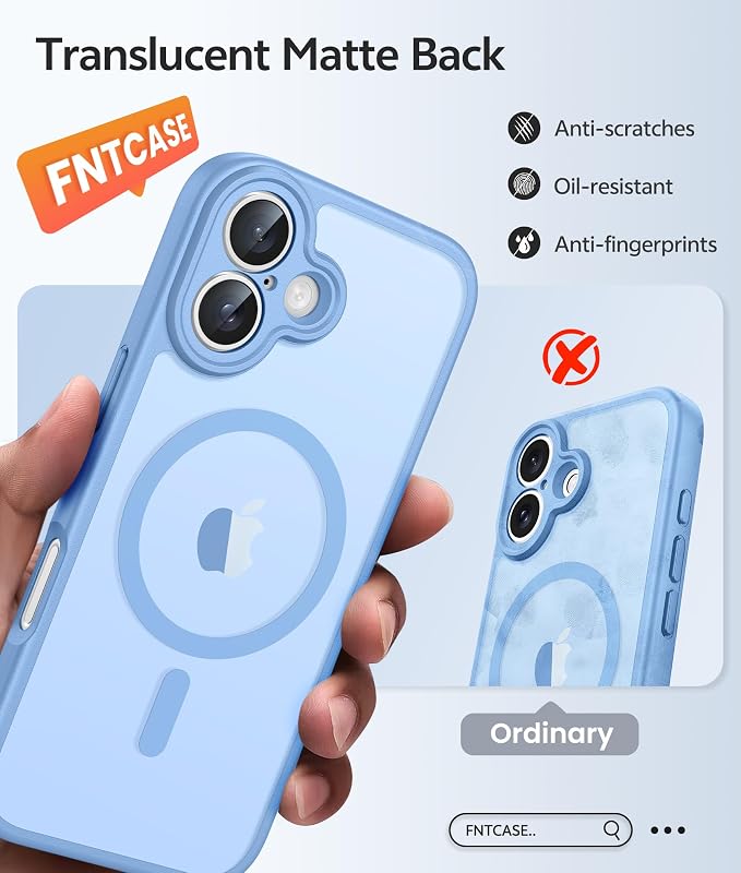 FNTCASE for iPhone 17 Case, Compatible with Magsafe, Glass Screen Protector | Full Camera Protection, Translucent Matte, 14FT Military Grade Drop Proof, Shockproof Protective Phone Cover, Light Blue - Image 6