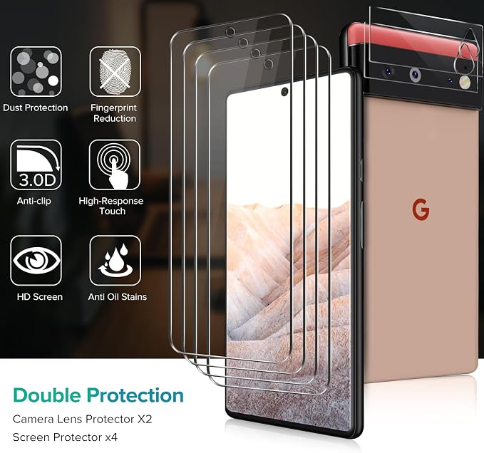 ivoler Screen Protector for Google Pixel 6 6.4" Tempered Glass 6-Pack | [Fingerprint Unlock Compatible], 9H Hardness, Bubble Free, Easy Install Frame for Pixel 6 6.4 inch - Image 6