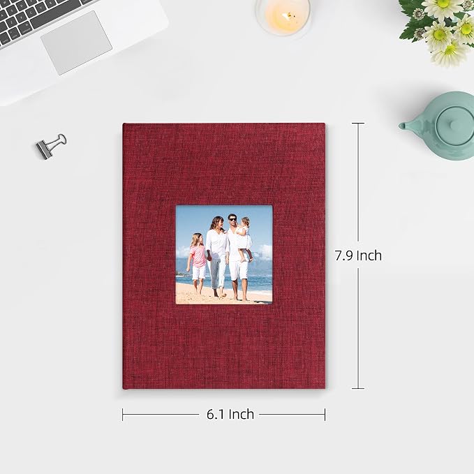 Mublalbum 2 Pack Small Photo Album 5x7, 52 Pockets, Linen Cover,Red | Linen Cover with Display Window, 52 Vertical Pockets, Portable Mini Picture Book for Artwork Postcards, Picture Storage - Image 2