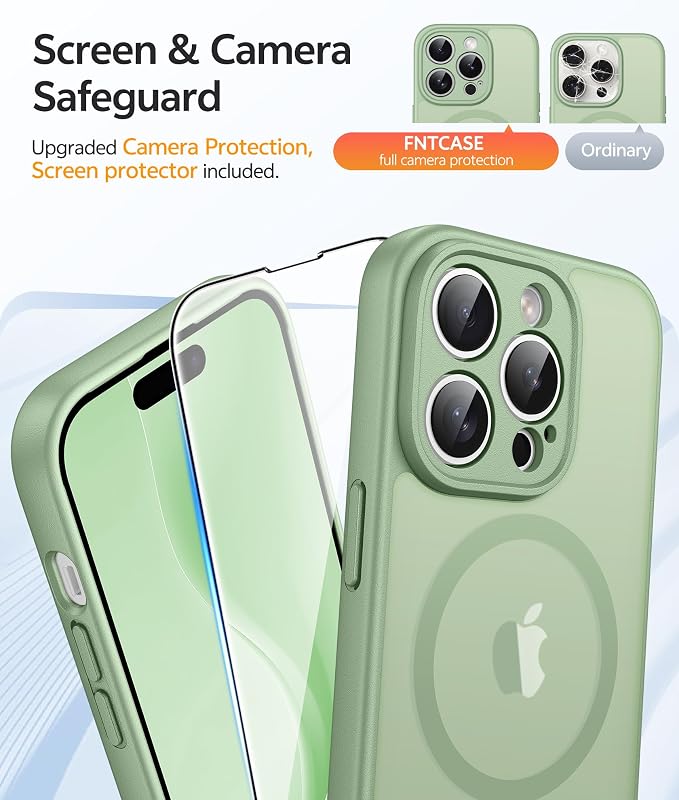 FNTCASE for iPhone 14 Pro Max Case, Fit for Magsafe, Glass Screen Protector | Full Camera Protection, Translucent Matte, 14FT Military Grade Drop Proof, Shockproof Protective Phone Cover, Light Moss - Image 4