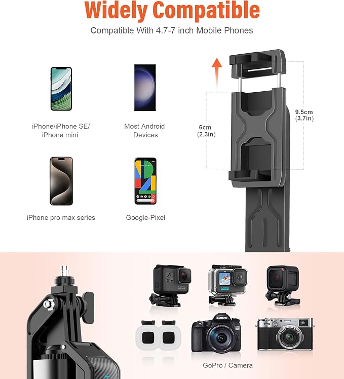 Selfie Stick Phone Tripod - 71 inch Tall Cell Phone Holder with Detachable Wireless Remote and 2 LED Lights for Recording, Video and Picture, Phone Stand for iPhone, Android, Camera & Gopro - Image 7