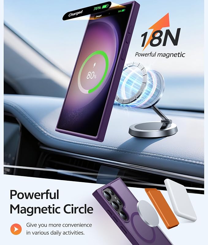 FNTCASE for Samsung Galaxy S23 Ultra Case, Compatible with Magsafe, Purple | Translucent Matte Magnetic Back, 14FT Military Grade Drop Protection, Shockproof Protective Phone Cover - Image 3