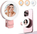 Phone Light, Clip-On Selfie Light with Mirror, Adjusted 3 Lighting Modes, Portable Ring Light for Makeup, Selfie, Video Conference, TikTok, Vlog (Pink) by MZQZM