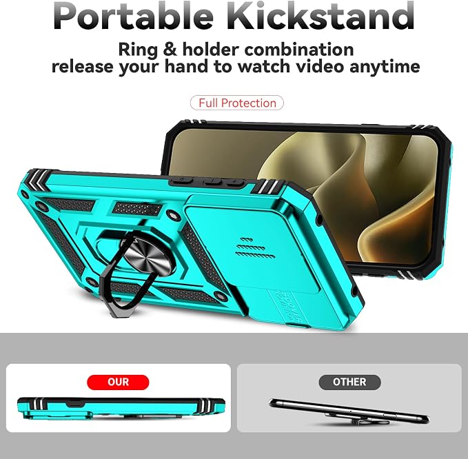 SunStory Compatible with Motorola Moto Edge 2026 Case with HD Screen Protector & Slide Camera Cover & Rotated Ring Kickstand, [Military-Grade] Phone Case for Moto Edge 2026,Teal - Image 2