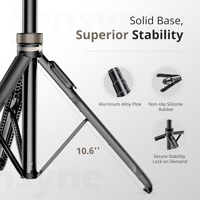 Sensyne 72" Extendable Tripod for iPhone & Selfie Stick with Detachable Phone Holder & Wireless Remote, Compatible with All Cell Phones, Black - Image 6