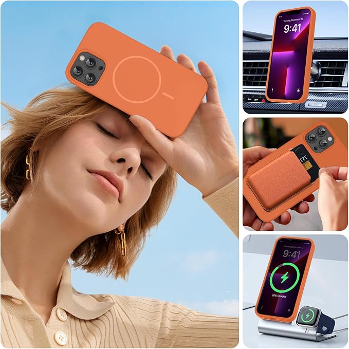 miracase Magnetic for iPhone 13 Pro Max Case, [Soft Anti-Scratch Microfiber Lining], Compatible with MagSafe, Liquid Silicone Shockproof Drop Protection Phone Case for 13 Pro Max, Orange - Image 6