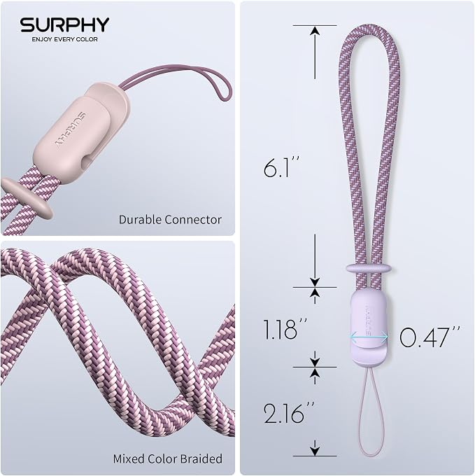 SURPHY 2 Pack Phone Lanyard, Phone Wrist Strap for Case, Camera Wrist Strap | Ultra-Light 2-Color Braided Phone Strap, Cellphone Charm Strap, Anti-Lost Wrist Lanyard for Women and Men, Pink Lilac - Image 5