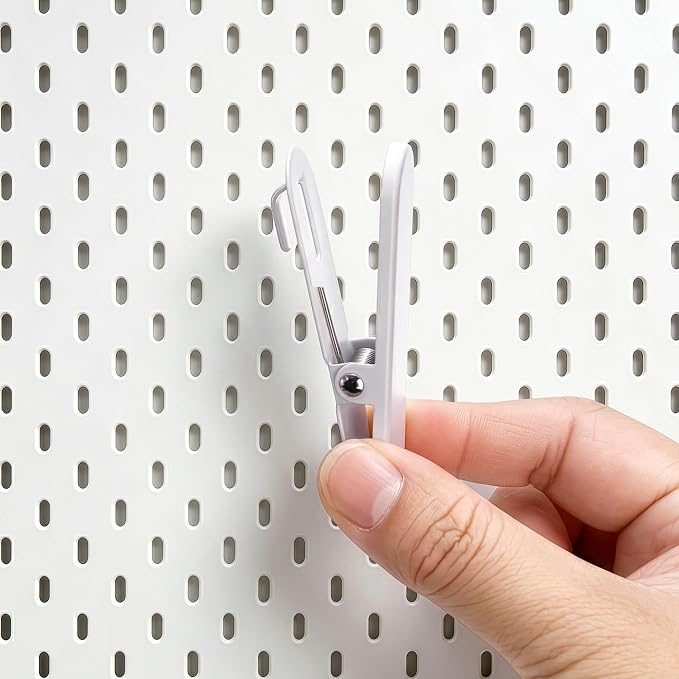 Jucoan 20 Pack White Metal Pegboard Accessories Clips for Photos, Pictures | Fit for 1/4" Oval Holes Pegboard, Pegboard Attachment Clips for Wall Office Kitchen Dorm Craft Room Display Organization - Image 3