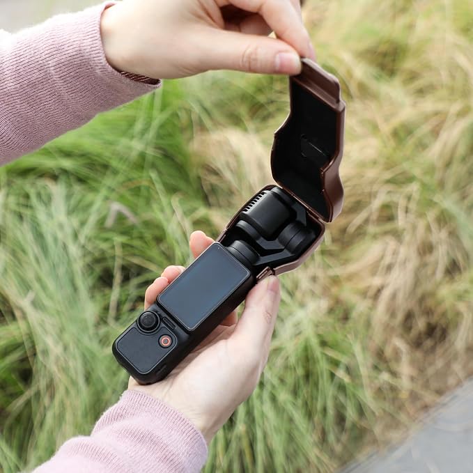 AMAZEAR Gimbal Screen Protective Cover for DJI OSMO Pocket 4/3/Xtra Muse, Pocket4 Accessories Portable Lens Cap Hard Case with Soft Lining for Carry/Protection/Storage, Quick Open/Close, Brown - Image 8