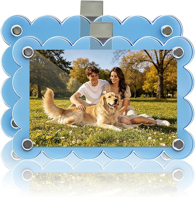2Pcs Magnetic Car Visor Photo Holder, Scalloped Light Blue, 2.4 x 3.5 in | Clear Acrylic Car Picture Frame, Personalized Picture Frame Clip for Sun Visor, For Family, Pets, Travel Photos by Nirvany-MakeACoolLifeForU
