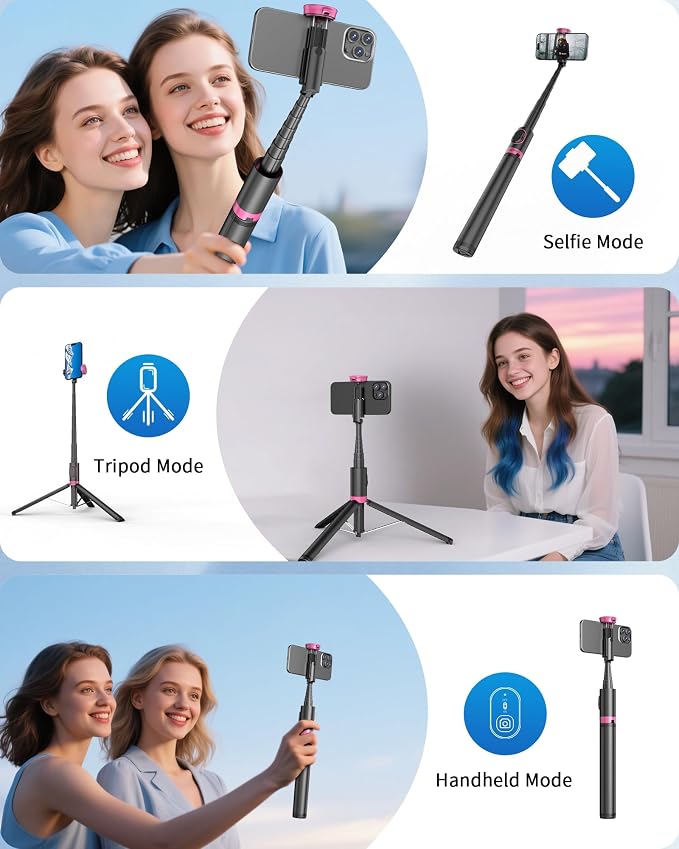 67" Selfie Stick Tripod with Wireless Remote for iPhone and Android | All-in-One Extendable Design, Compact Folded Size for Selfies, Video Recording, Live Streaming, Vlogging and Travel - Image 7