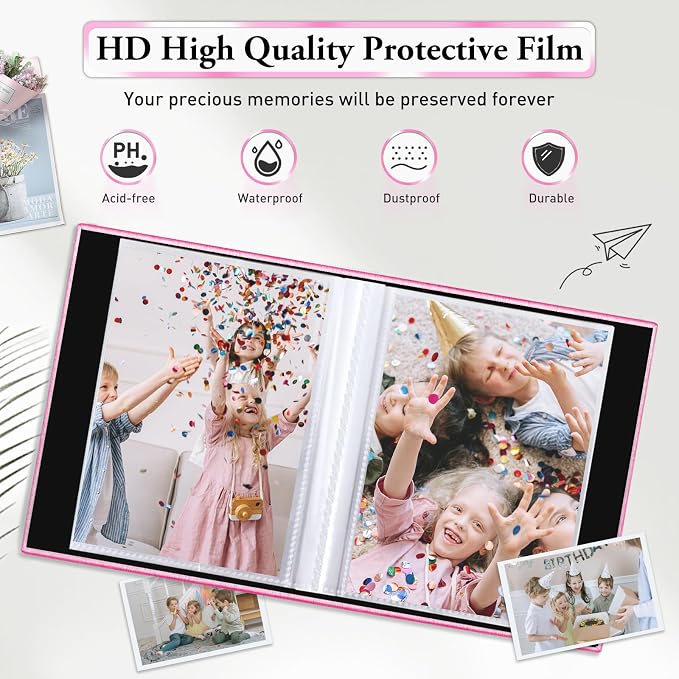 Small Photo Album 4x6,Linen Cover Slide-in Mini Photo Album Book Can Holds 100 4x6 Photos with 50 Black Sheets for Baby Family Pictures Artwork or Postcards Storage (Pink) - Image 4
