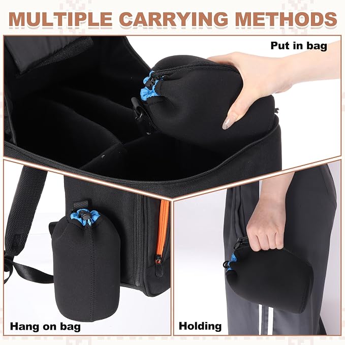 PATIKIL 3 Pcs Camera Lens Pouch, 4" ID x 7" H Drawstring Lens Pouch Protective Camera Lens Case Bag Soft Plush Neoprene Bag for DSLR Photography Gear, Black - Image 7