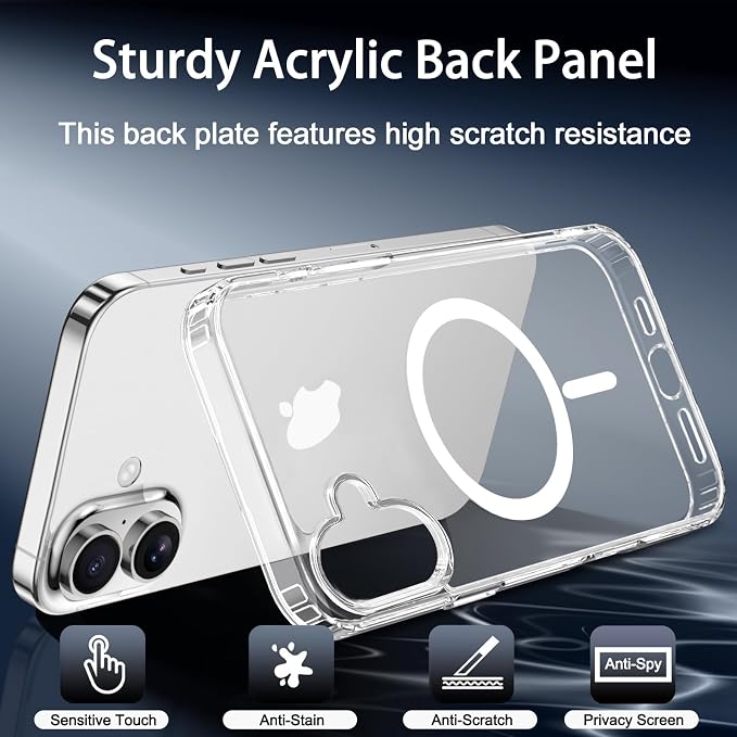 for iPhone 16 Plus Case Clear with Privacy Screen Protector | Full Camera Protection, Magnetic, Compatible with MagSafe, Shockproof Phone Cover for iPhone 16Plus Transparent - Image 2
