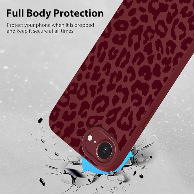 Cute Burgundy Cheetah Print Phone Case for iPhone 16e / 17e 6.1" | Aesthetic Leopard Pattern Design Cover Full Camera Lens Protective Shockproof Soft Slim TPU Funda for Women Girls - Image 3